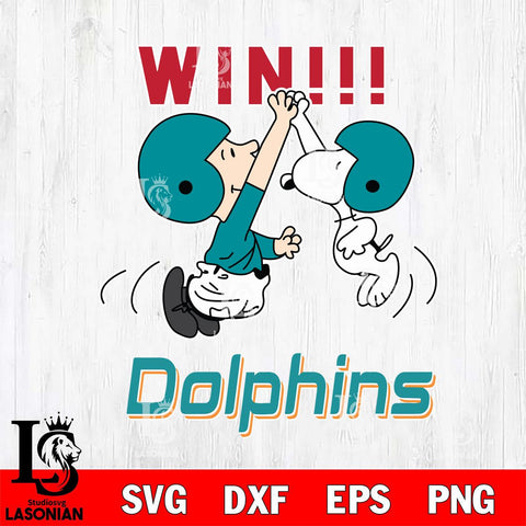 Miami Dolphins Charlie Brown and Snoopy Win Svg Eps Dxf Png File, NFL svg , Digital Download , Instant Download, Cricut File