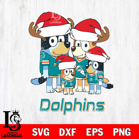 Miami Dolphins Christmas Bluey Santa Family Svg Eps Dxf Png File,Cut Svg Files, Digital File, Sublimation