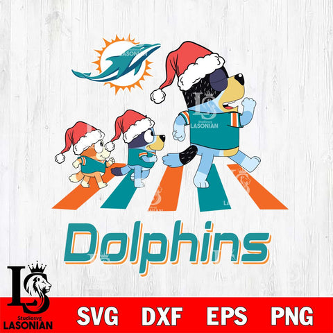 Miami Dolphins Christmas Family Bluey Walking Svg Eps Dxf Png File,Cut Svg Files, Digital File, Sublimation