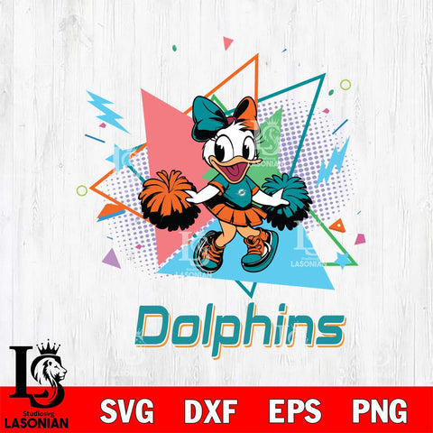 Miami Dolphins Cute Daisy Duck Cheerleader SVG DXF EPS PNG FILE, Disney Father day File Cut,Digital Download,Instant Download,Disney Svg Files