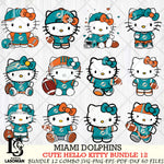 Miami Dolphins Cute Hello Kitty NFL Bundle 12 SVG Svg Eps Dxf Png File, NFL svg, Digital Download, Instant Download