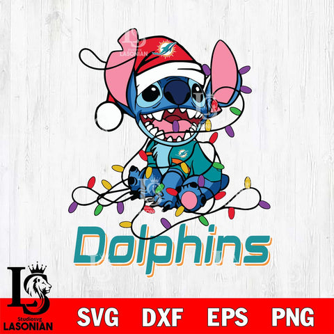 Miami Dolphins Cute Stitch Christmas Svg