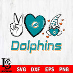 Miami Dolphins Gnomes Peace & Love Svg Eps Dxf Png File, Digital Download, Instant Download