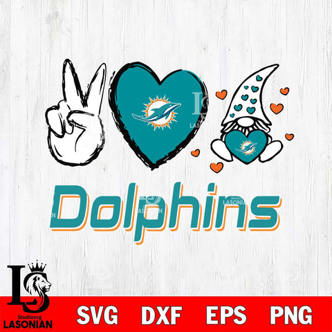 Miami Dolphins Gnomes Peace & Love Svg Eps Dxf Png File, Digital Download, Instant Download