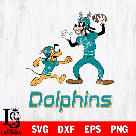 Miami Dolphins Goofy & Pluto Football Cricut,Christmas SVG DXF EPS PNG FILE, Digital Download,Instant Download, Silhouette