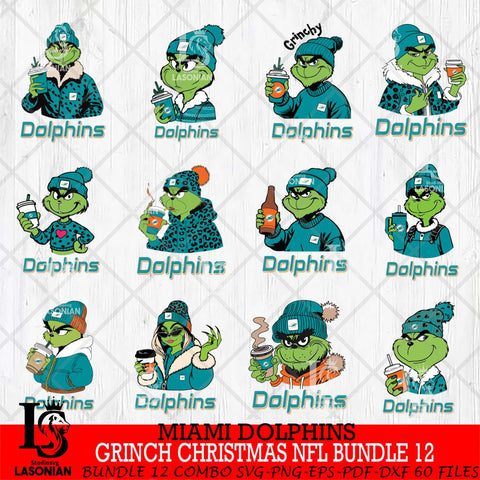 Miami Dolphins Grinch Christmas NFL Bundle 12 Svg Eps Dxf Png File,Cricut svg files, Digital Download, Instant Download