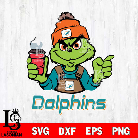 Miami Dolphins Grinch with coffee Svg Eps Dxf Png File, Digital Download, Instant Download