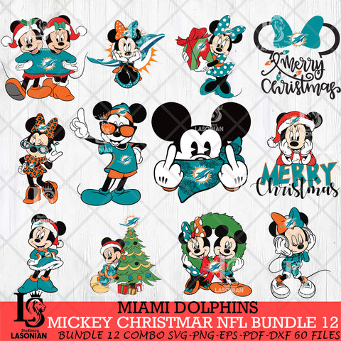 Miami Dolphins MICKEY CHRISTMAS NFL Bundle 12 Svg Eps Dxf Png File, Digital Download, Instant Download