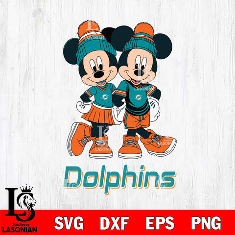 Miami Dolphins Mickey And Minnie Mouse Football Svg Eps Dxf Png File, Bundle NFl svg , File Cut , Digital Download , Instant Download, Laser Cut Svg Files