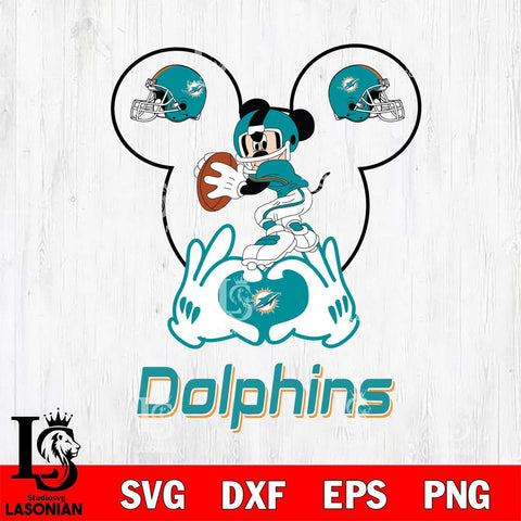 Miami Dolphins Mickey Heart Rugby Svg Eps Dxf Png File, Digital Download ,Instant Download, Cricut File