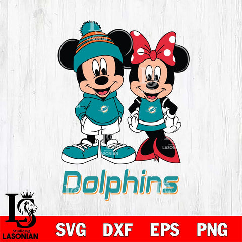Miami Dolphins Mickey Minnie Mouse Cute Football Svg Eps Dxf Png File, Bundle NFl svg , File Cut , Digital Download , Instant Download, Laser Cut Svg Files