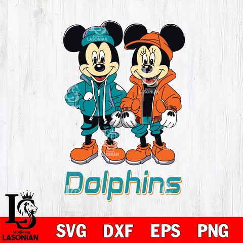 Miami Dolphins Mickey Minnie Mouse Football Svg Eps Dxf Png File, Bundle NFl svg , File Cut , Digital Download , Instant Download, Laser Cut Svg Files
