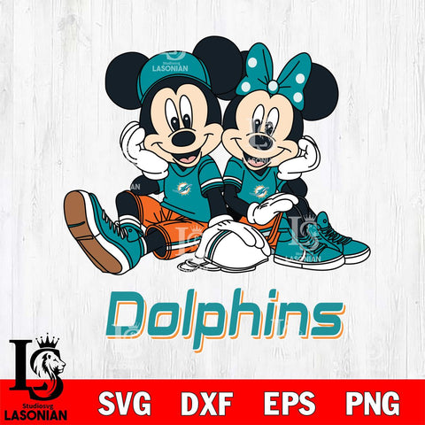 Miami Dolphins Mickey Minnie Mouse Football Sit Svg Eps Dxf Png File, Bundle NFl svg , File Cut , Digital Download , Instant Download, Laser Cut Svg Files