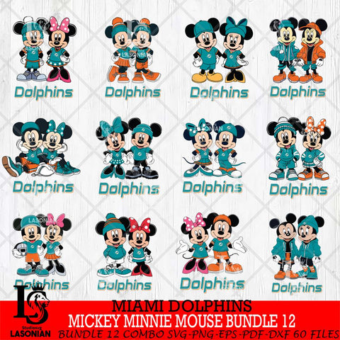 Miami Dolphins Mickey Minnie Mouse NFL Bundle 12 Svg Eps Dxf Png File, Bundle NFl svg , File Cut , Digital Download , Instant Download, Laser Cut Svg Files
