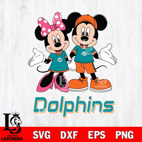 Miami Dolphins Mickey Minnie Mouse Sport Svg Eps Dxf Png File, Bundle NFl svg , File Cut , Digital Download , Instant Download, Laser Cut Svg Files