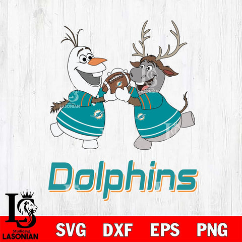 Miami Dolphins Olaf & Sven Football Cricut,Christmas SVG DXF EPS PNG FILE, Digital Download,Instant Download, Silhouette