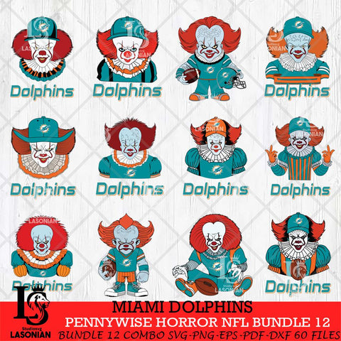Miami Dolphins Pennywise Horror NFL Bundle 12 SVG Eps Dxf Png File, NFL svg, Digital Download, Instant Download