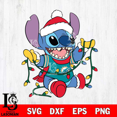 Miami Dolphins Stitch Christmas Lights Svg Eps Dxf Png File, Digital Download, Instant Download