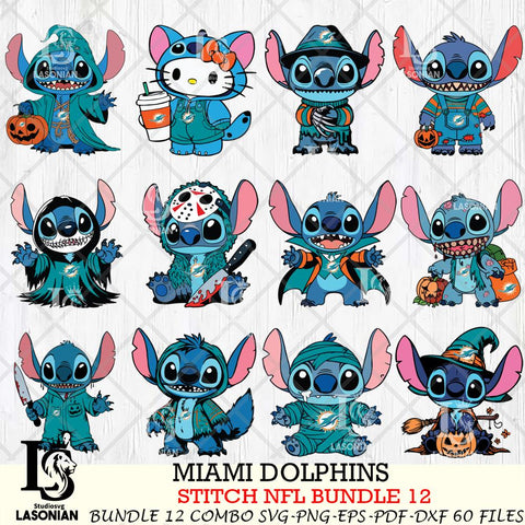 Miami Dolphins Stitch Horror Bundle 12 SVG Eps Dxf Png File, Bundle NFL svg, Digital Download, Instant Download