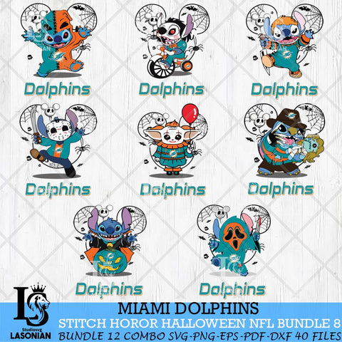 Miami Dolphins Stitch Horror Halloween Bundle 8 Svg Eps Dxf Png File, Digital Download, Instant Download