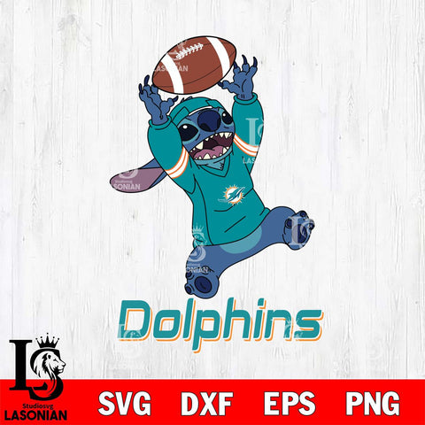 Miami Dolphins Stitch playing football SVG DXF EPS PNG FILE, NFL File Cut, Digital Download,Instant Download, Silhouette, Cricut