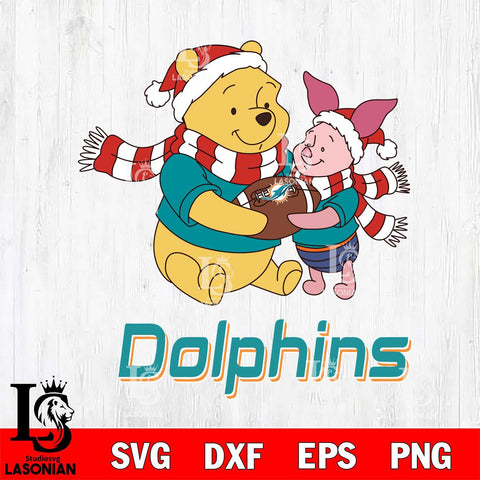 Miami Dolphins Winnie the Pooh & Piglet Football Cricut,Christmas SVG DXF EPS PNG FILE, Digital Download,Instant Download, Silhouette