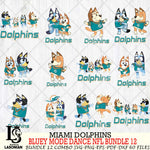 Miami Dolphins  Bluey Dance NFL Bundle 12 SVG Eps Dxf Png File, Digital Download, Instant Download