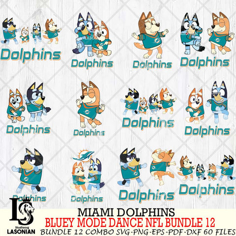 Miami Dolphins  Bluey Dance NFL Bundle 12 SVG Eps Dxf Png File, Digital Download, Instant Download