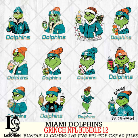 Miami Dolphins  Grinch NFL Bundle 12 SVG Eps Dxf Png File, Digital Download, Instant Download