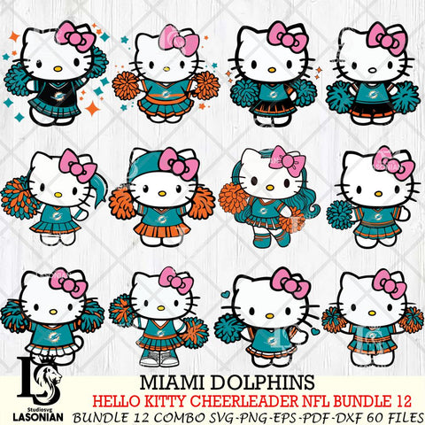 Miami Dolphins  Hello Kitty Cheerleader NFL Bundle 12 SVG Eps Dxf Png File, Digital Download, Instant Download