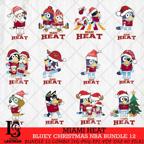 Miami Heat Bluey Christmas NBA Bundle 12 Cricut , Christmas Svg , Bluey svg , Digital Download, dxf eps png pdf file