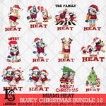 Miami Heat Bluey Happy Christmas Bundle 12 Svg Eps Dxf Png File, Digital Download