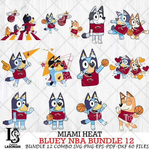 Miami Heat Bluey NBA Bundle 12 Svg Eps Dxf Png File, Digital Download, Instant Download