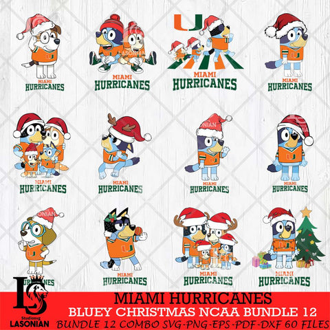 Miami Hurricanes Bluey Christmas NCAA Bundle 12 Cricut File Cut Files , Bluey Cricut , Christmas Svg , Bluey svg , Digital Download, dxf eps png pdf file