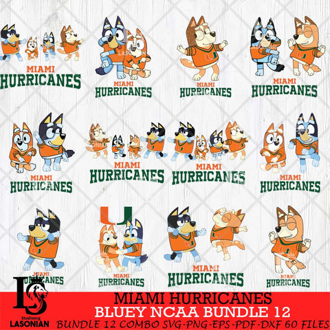 Miami Hurricanes Bluey Dace Mode NCAA Bundle 12 SVG Eps Dxf Png File, Digital Download, Instant Download