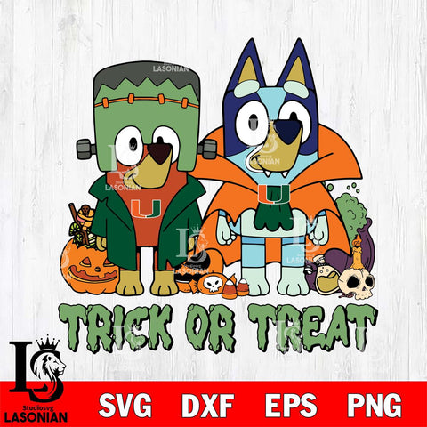Miami Hurricanes Bluey Halloween Trick or Treat Svg Eps Dxf Png File, Digital Download, Instant Download