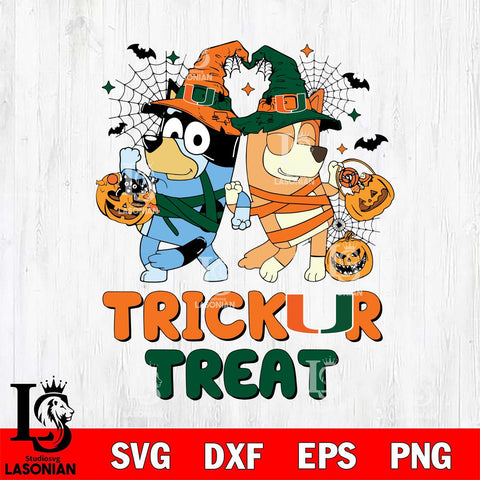 Miami Hurricanes Bluey Trick or Treat Halloween 2 Svg Eps Dxf Png File, Digital Download, Instant Download