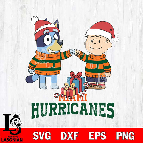 Miami Hurricanes Bluey With Charlie Brown Christmas File Cut, NCAA SVG DXF EPS PNG FILE, Digital Download,Instant Download, Silhouette