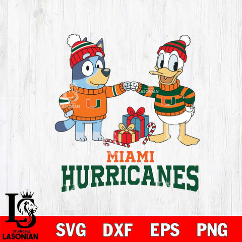 Miami Hurricanes Bluey With Donald Duck Christmas File Cut, NCAA SVG DXF EPS PNG FILE, Digital Download,Instant Download, Silhouette