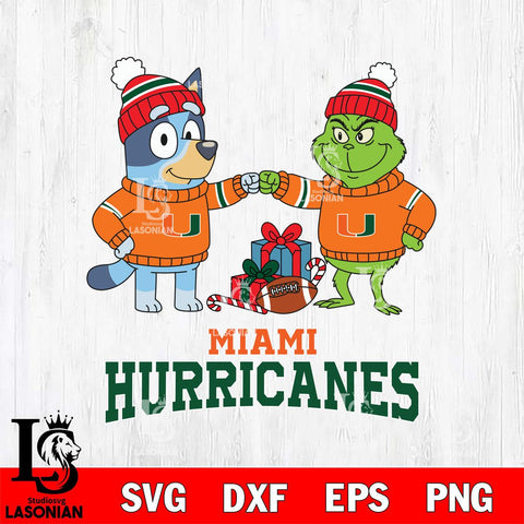 Miami Hurricanes Bluey With Grinch Christmas File Cut, NCAA SVG DXF EPS PNG FILE, Digital Download,Instant Download, Silhouette