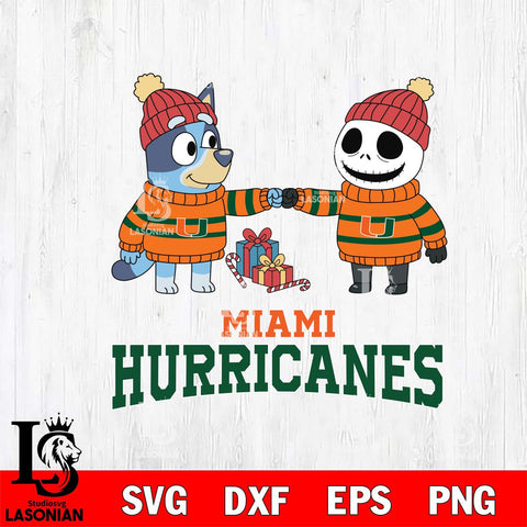 Miami Hurricanes Bluey With Jack Skellington Christmas File Cut, NCAA SVG DXF EPS PNG FILE, Digital Download,Instant Download, Silhouette