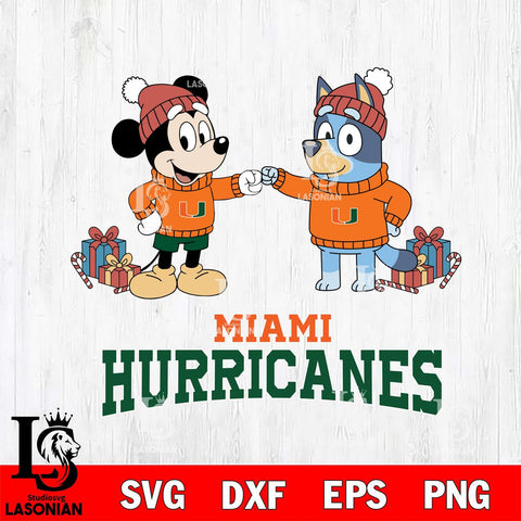 Miami Hurricanes Bluey With Mickey Christmas File Cut, NCAA SVG DXF EPS PNG FILE, Digital Download,Instant Download, Silhouette