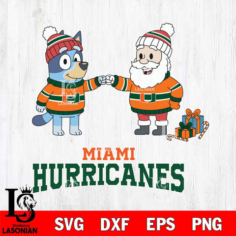 Miami Hurricanes Bluey With Satan Christmas File Cut, NCAA SVG DXF EPS PNG FILE, Digital Download,Instant Download, Silhouette