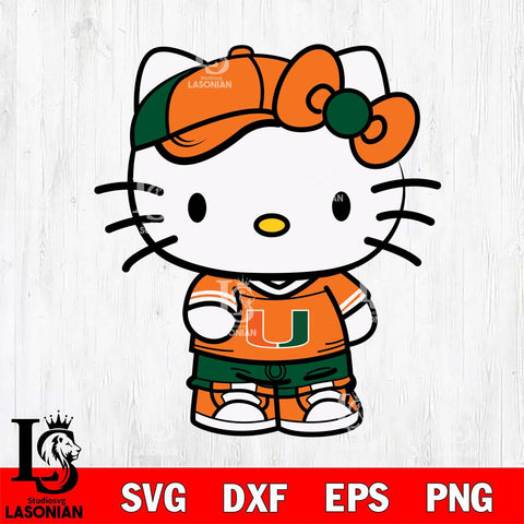 Miami Hurricanes Cute Hello Kitty Football 2 Svg Eps Dxf Png File, NCAA svg, Digital Download, Instant Download