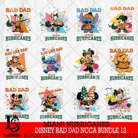 Miami Hurricanes Disney Rad Dad NCAA Bundle 12 SVG DXF EPS PNG FILE, BUNDLE NCAA Disney Father day File Cut,Digital Download,Instant Download,Disney Svg Files