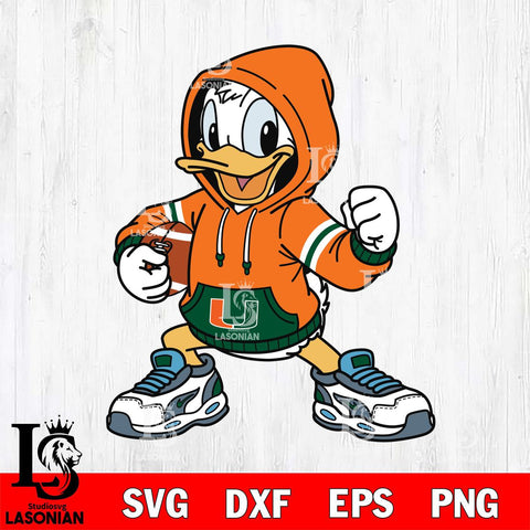 Miami Hurricanes Donald Duck Disney Christmas File Cut, NCAA SVG DXF EPS PNG FILE, Digital Download , Criucut , Silhouette