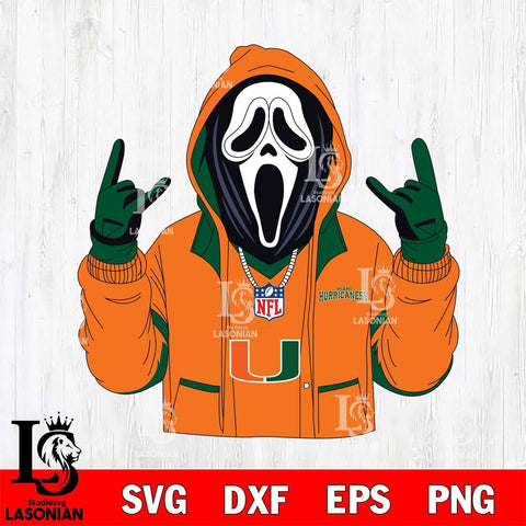 Miami Hurricanes Ghostface Scream Football Halloween Svg Eps Dxf Png File, NCAA svg, Digital Download, Instant Download