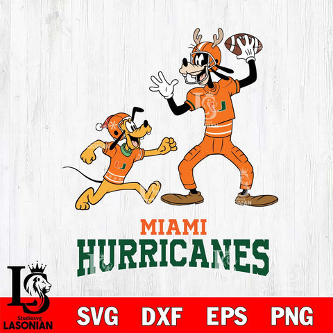 Miami Hurricanes Goofy & Pluto Football Cricut,Christmas SVG DXF EPS PNG FILE, NCAA Digital Download,Instant Download, Silhouette