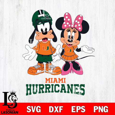 Miami Hurricanes Goofy and Minnie mouse Football SVG DXF EPS PNG FILE,NCAA svg ,Football Digital Download,Instant Download, Silhouette