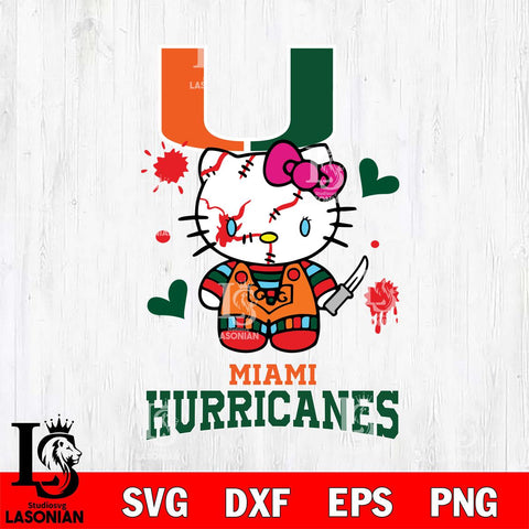 Miami Hurricanes Hello Kitty Horror 2 Svg Eps Dxf Png File, Digital Download